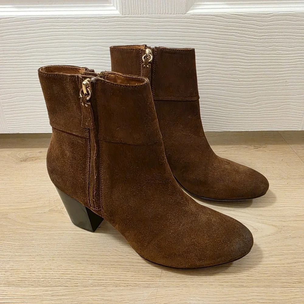 GINANNI Brown Suede Distressed Going Out‎ Ava Heeled Ankle Boots Size 8B